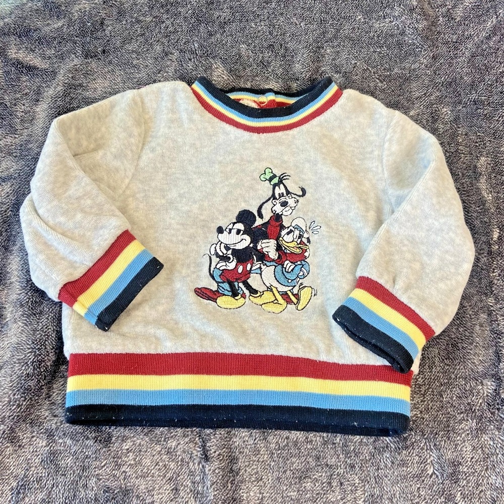 Disney Baby Mickey Mouse & Friends Velour Top‎ Size 3-6 mo Striped Y2K Goofy